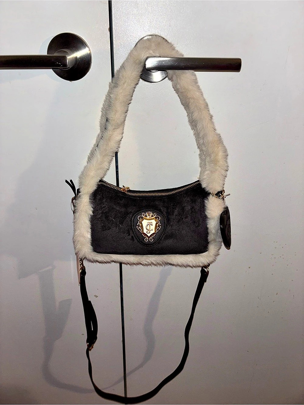 Juicy Couture glamour gang Faux Fur Trim Shoulder Bag in color chocolate